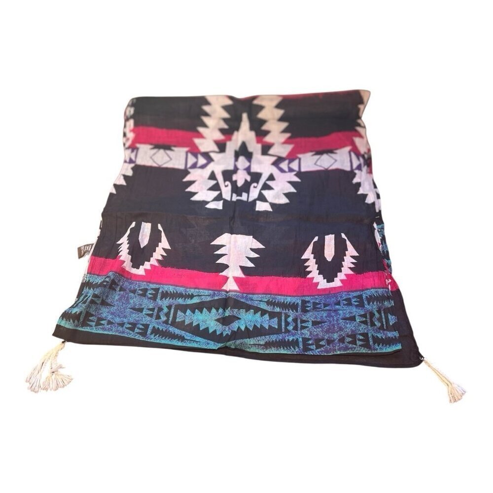 Raj Anthropologie 100% Cotton Scarf Purple Blue Aztec Boho Made In India 15”x80”